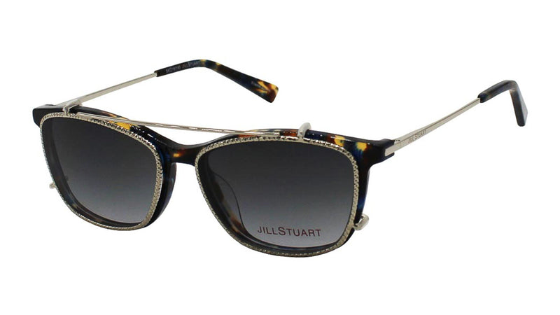 Jill Stuart 437-3 in Blue Tortoise, with sunglasses clip on