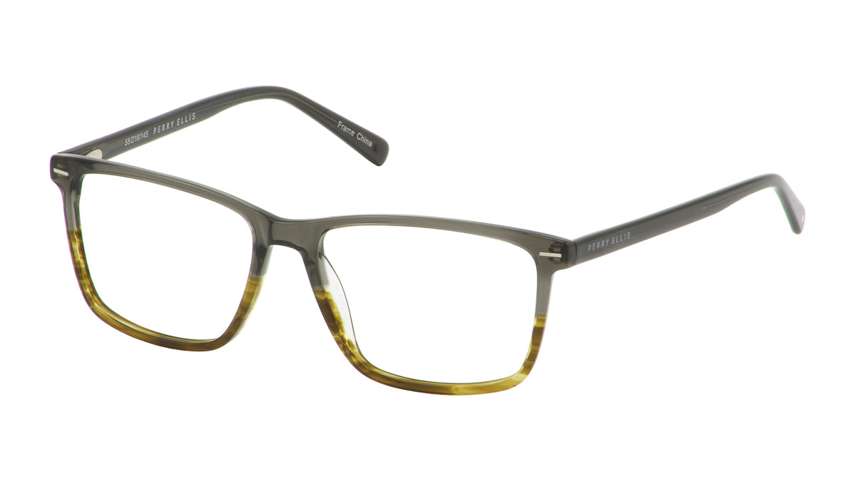Perry Ellis Pe 394-2 Gray Horn Authentic Eyeglasses 55-16-145 Perry Ellis Eyeglasses Frames PE394-2 Gray Yellow Rectangle  main image 2